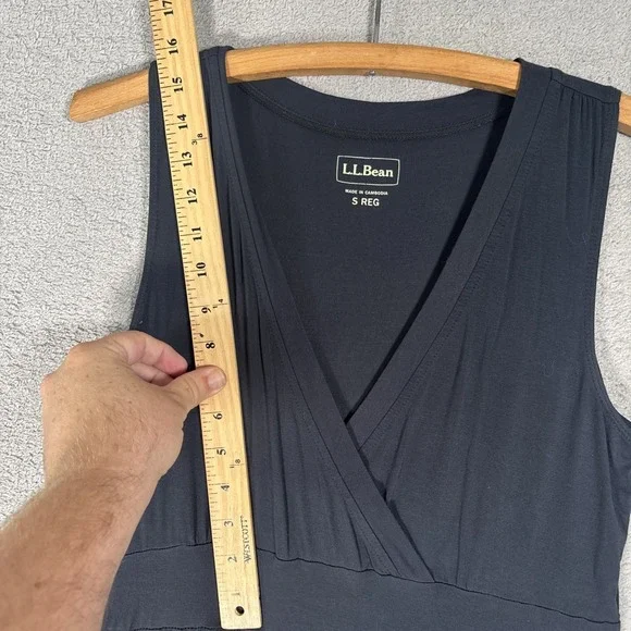 LL Bean Dress Womens Size S REG Black Sleeveless V Neck Midi Dress Rayon Spandex - Picture 13 of 16